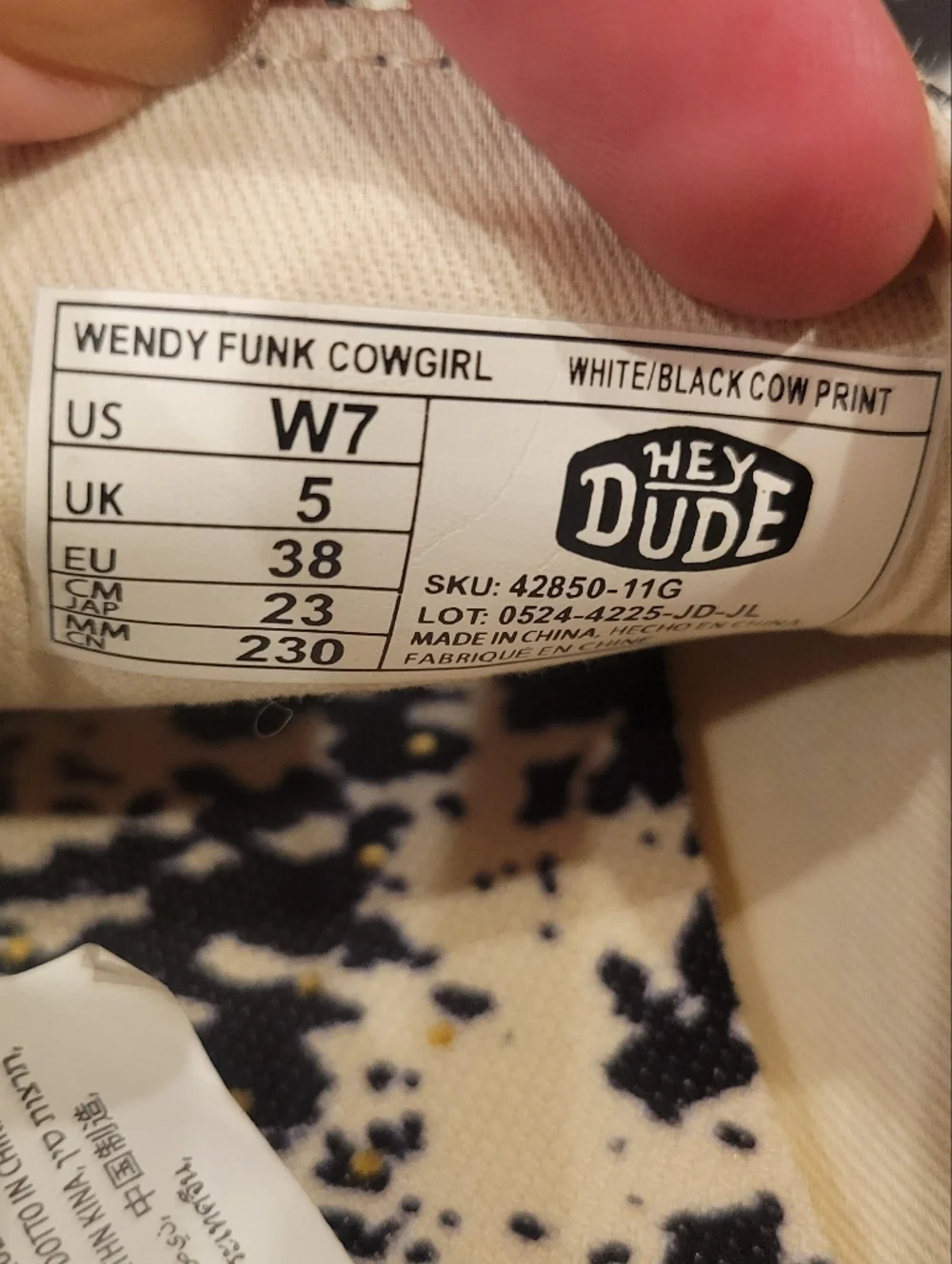 Hey Dude Wendy Funk Cowgirl White Black Cow Print Gold Size 7 - Picture 13 of 15